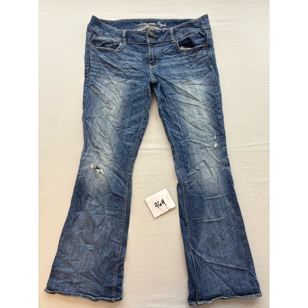 American Eagle Artist Flare Jeans Womens 12 Regular Medium Wash Distressed Blue